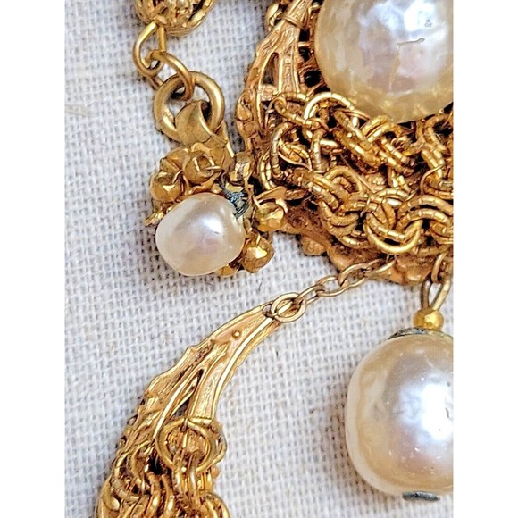 Rare Signed Miriam Haskell Double Dangle Baroque Pearl Multi Chain Necklace VTG - Picture 7 of 9